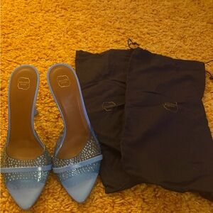 Malone Souliers Blue Heels with Crystal Embellishments